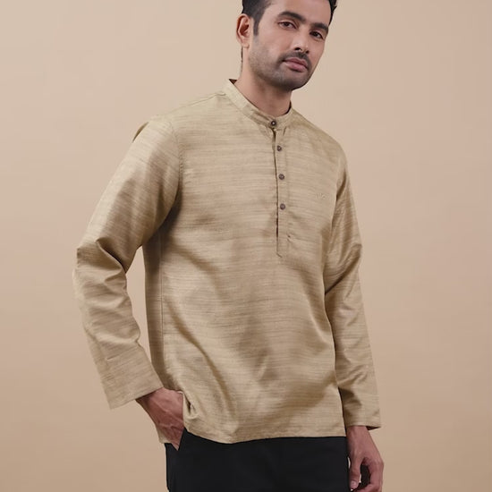 Beige Textured Short Kurta for Men