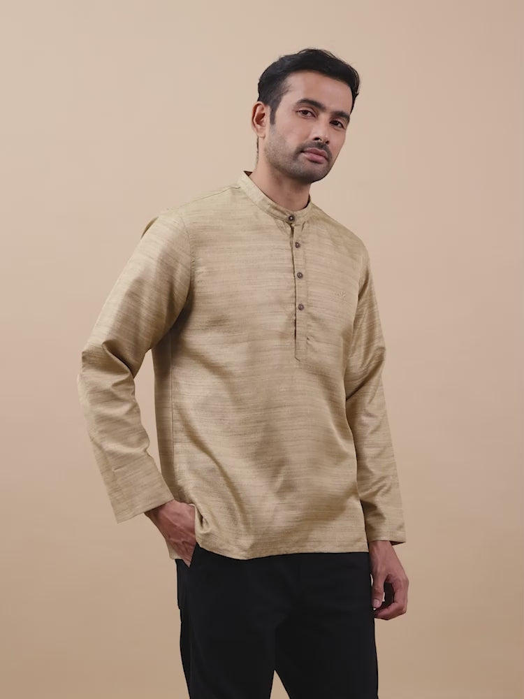 Beige Textured Short Kurta for Men